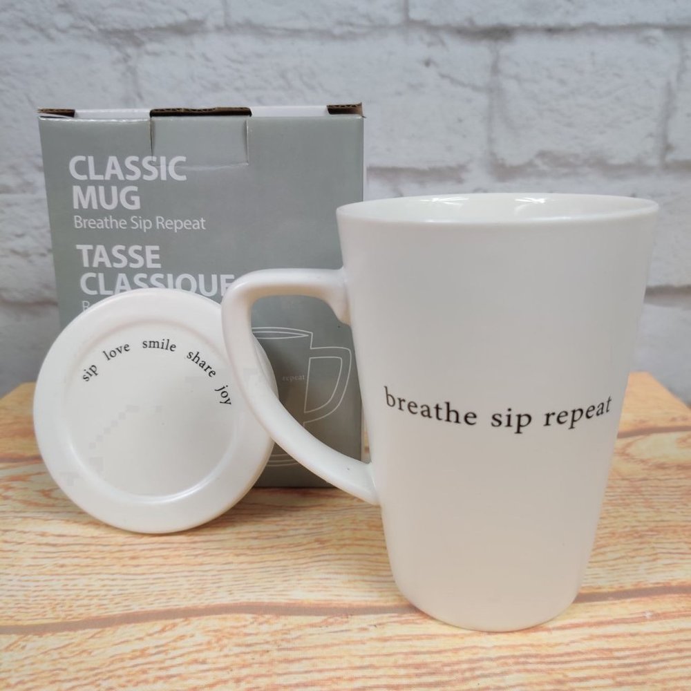 Sipology Steeped Tea Breathe Sip Repeat Coaster Covered Classic Cup Mug New